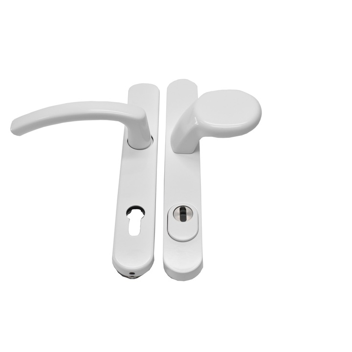 Maner usa termopan, blaugelb KGT35, exterior, 92 x 35 mm cu buton fix si scut cilindru aluminiu, fara accesorii de prindere, alb