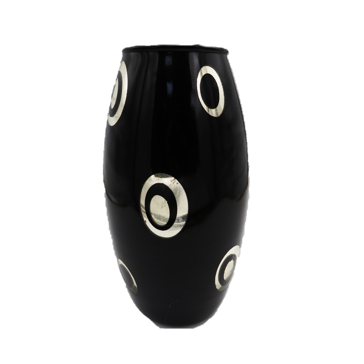 Декоративна стъклена ваза, черна с модерен дизайн, 26 х 11,5 см