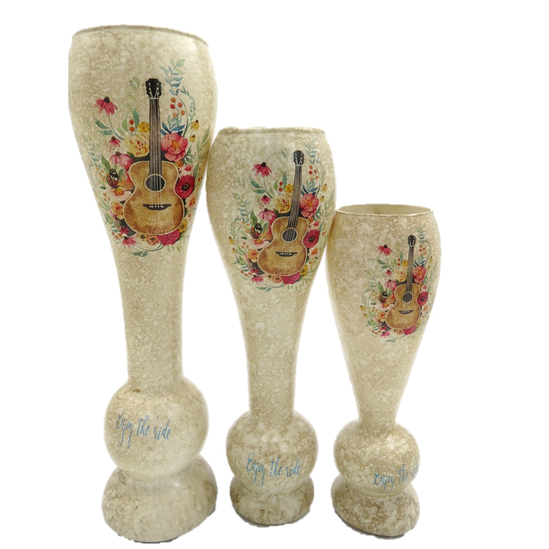 Set 3 vaze decorative din sticla , ,Guitar 33,5 x 8cm, 28 x 8cm, 23,5 x 7,5cm