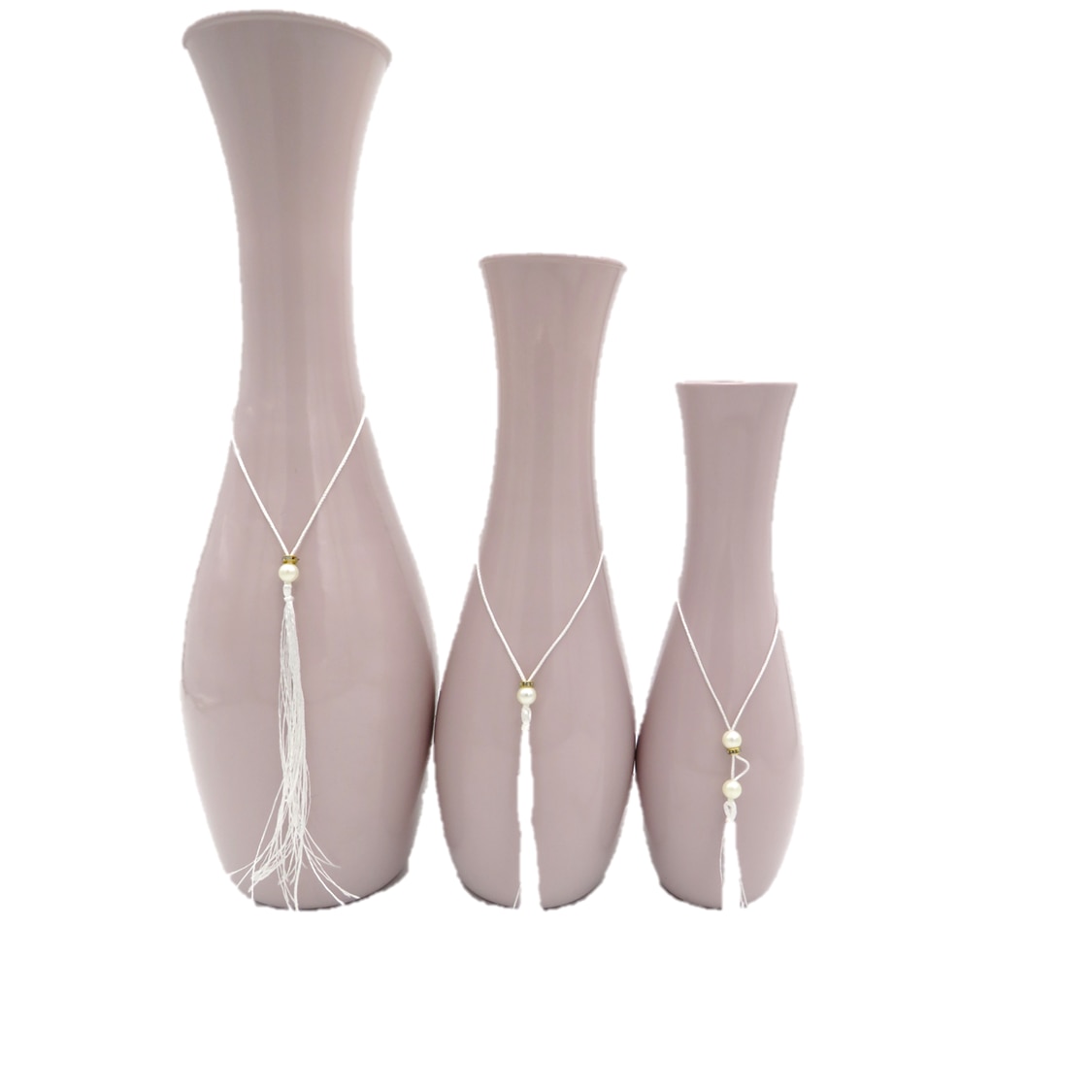 Set 3 vaze decorative din sticla ,Rose , Design Modern 35 x10cm, 27 x 8cm, 23 x 6,5cm