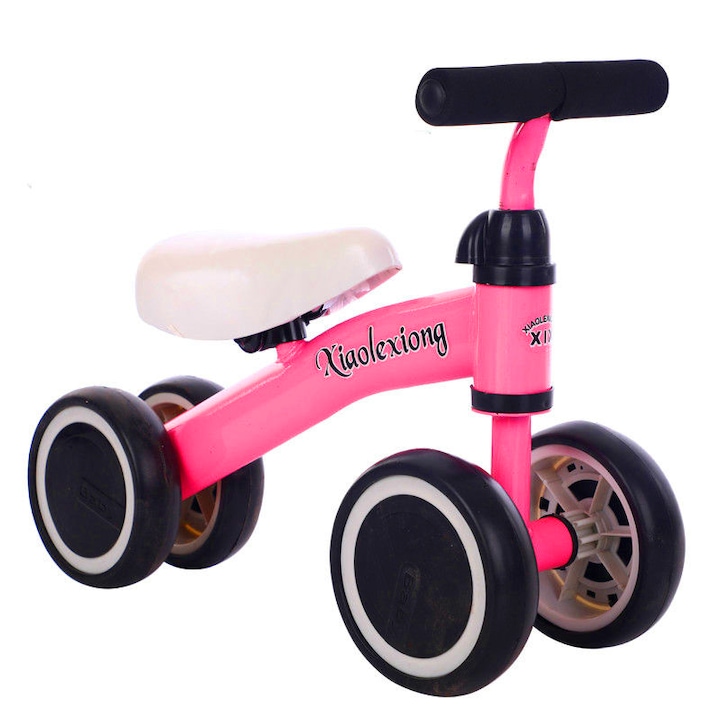 Mini bicicleta cu 4 roti, fara pedale pentru copii intre 12 si 36 de luni, Roz, Tricicleta