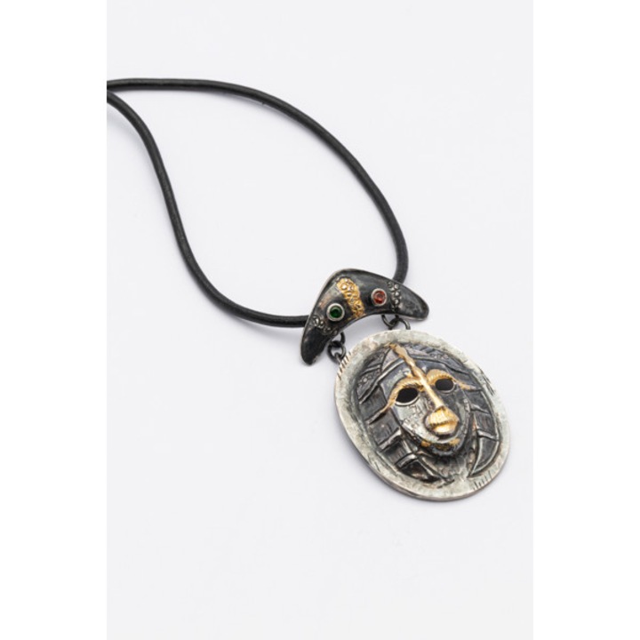 Pandantiv argint 925, 999 si aur 24 k, cu granat verde si safir orange, model Celtica