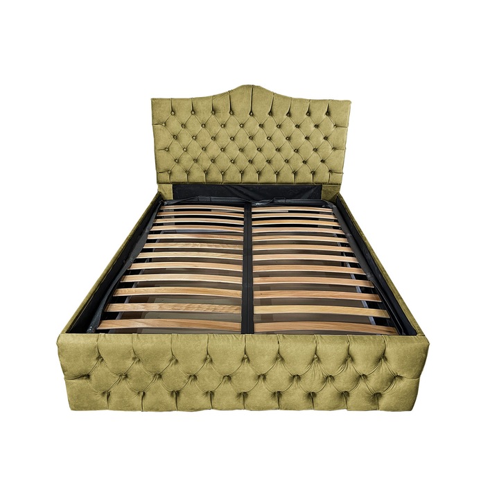 Pat tapitat cu somiera Beds Place, Tudor, kaki 088, 140x200 cm, H120