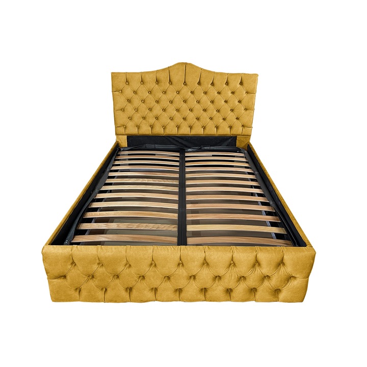Pat tapitat cu somiera Beds Place, Tudor, ocru 170, 180x200 cm, H130
