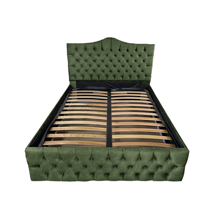 Pat tapitat cu somiera Beds Place, Tudor, verde 089, 140x200 cm, H120