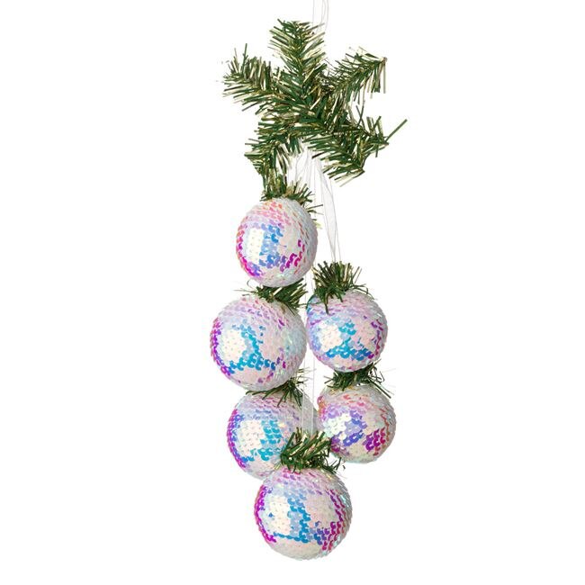 Set decoratiune de Craciun, Zola®, care atarna, din globulete cu paiete, 6 buc, 38 cm