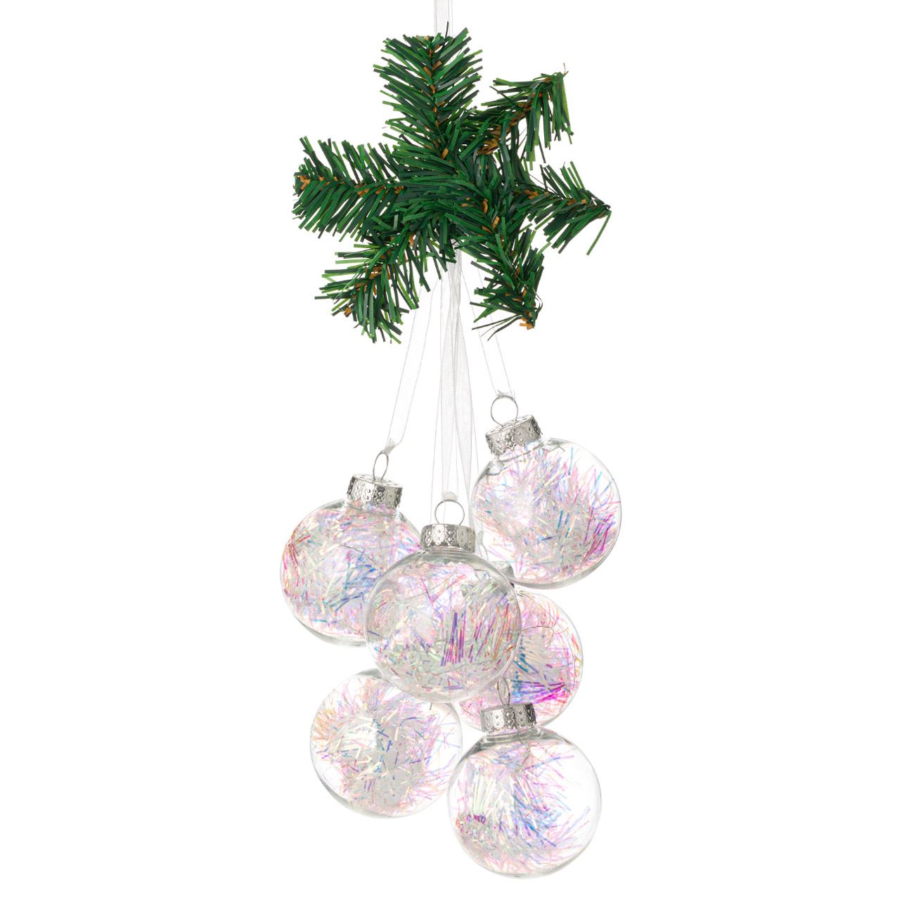 Set decoratiune de Craciun, Zola®, care atarna, din globulete albe, 6 buc, 38 cm