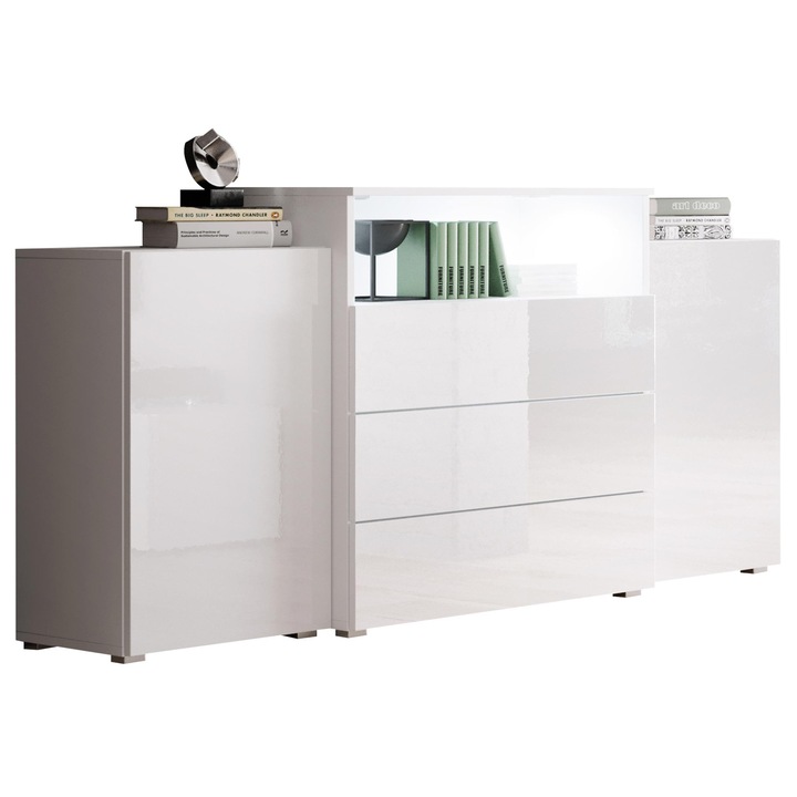 Comoda Layla III, MIRJAN24, alb / alb lucios, 150x81x39 cm