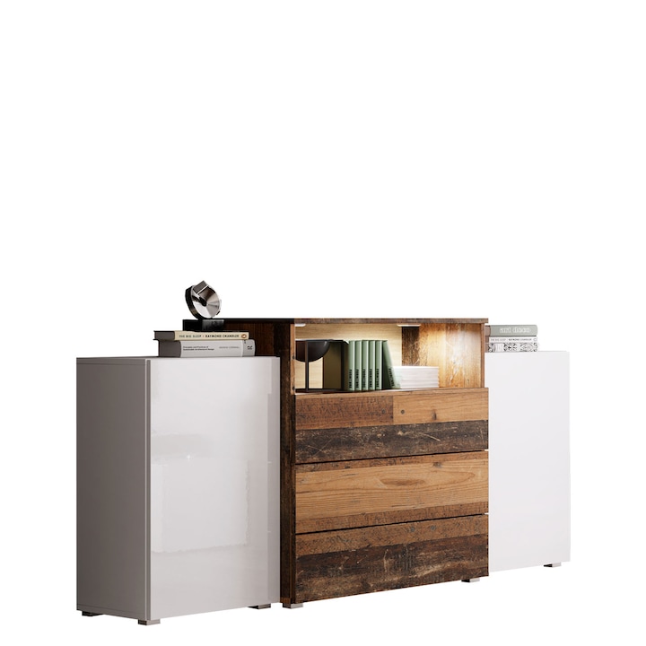 Comoda Layla III, MIRJAN24, alb / wotan, 150x81x39 cm