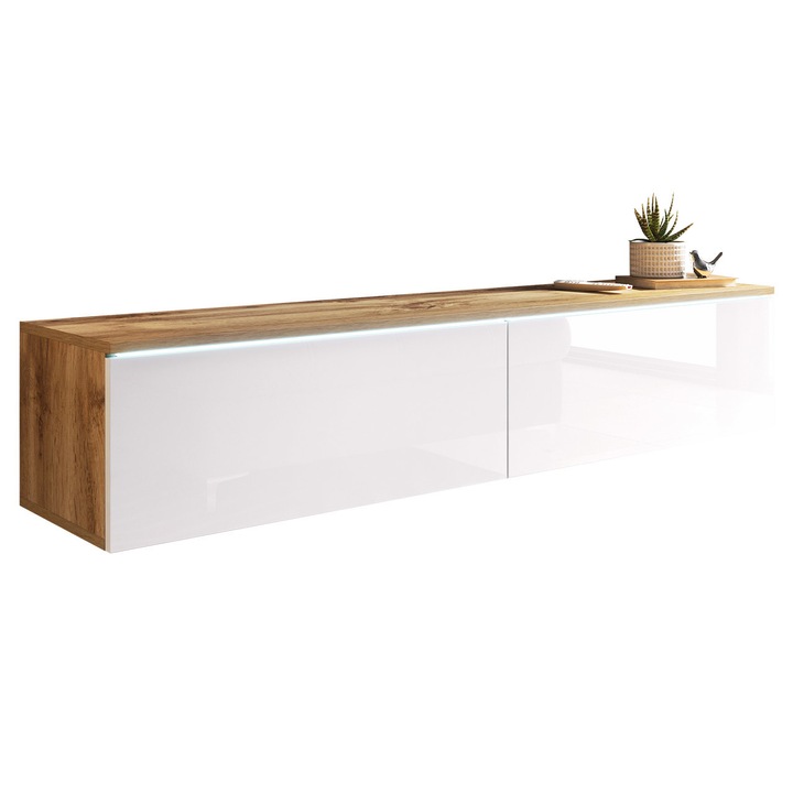 Comoda TV Dlone 140, MIRJAN24, wotan / alb lucios, 140x30x33 cm