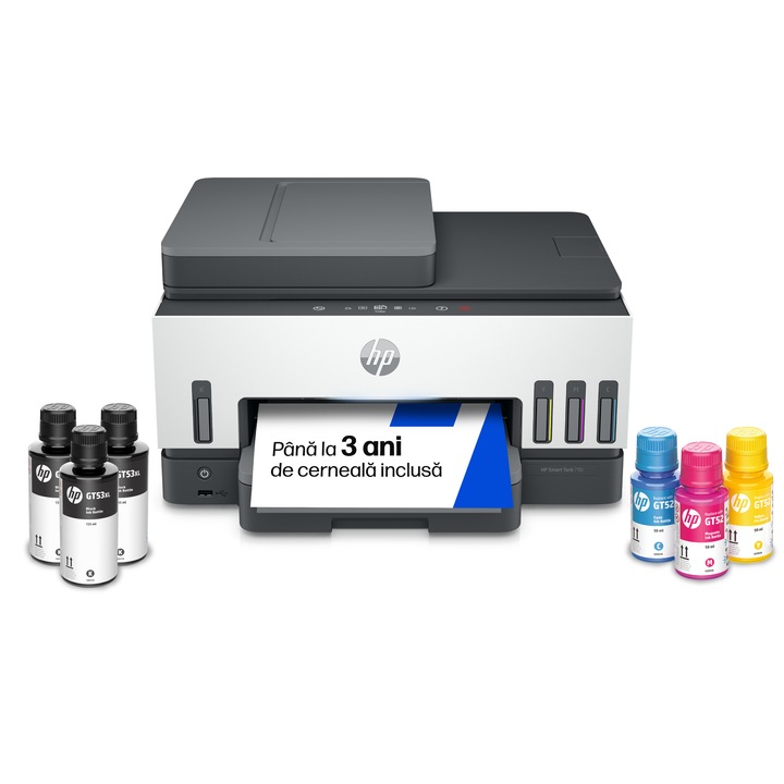 Multifunctional inkjet color CISS HP Smart Tank 790 All-in-One Printer, imprimare, copiere, scanare, fax, A4, 15 ppm mono, 9 ppm color, Retea, Wireless, ADF, Duplex, 18.000 pagini monocrom sau 8.000 pagini color, Light Basalt