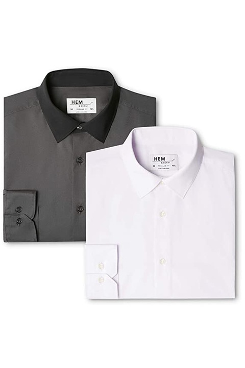 Set 2 camasi, Hem&Seam, Poliester, Marime S, Alb/Gri inchis