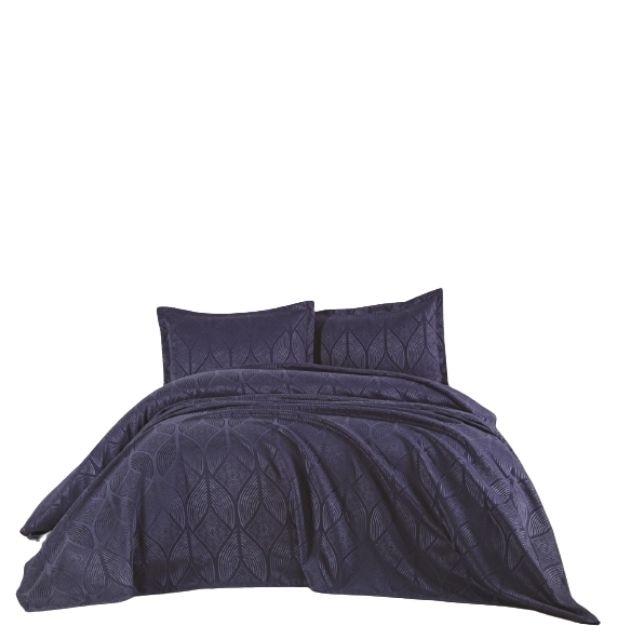 Cuvertura pat Dante cu 2 fete perna, model Carlotta, 250x260, indigo