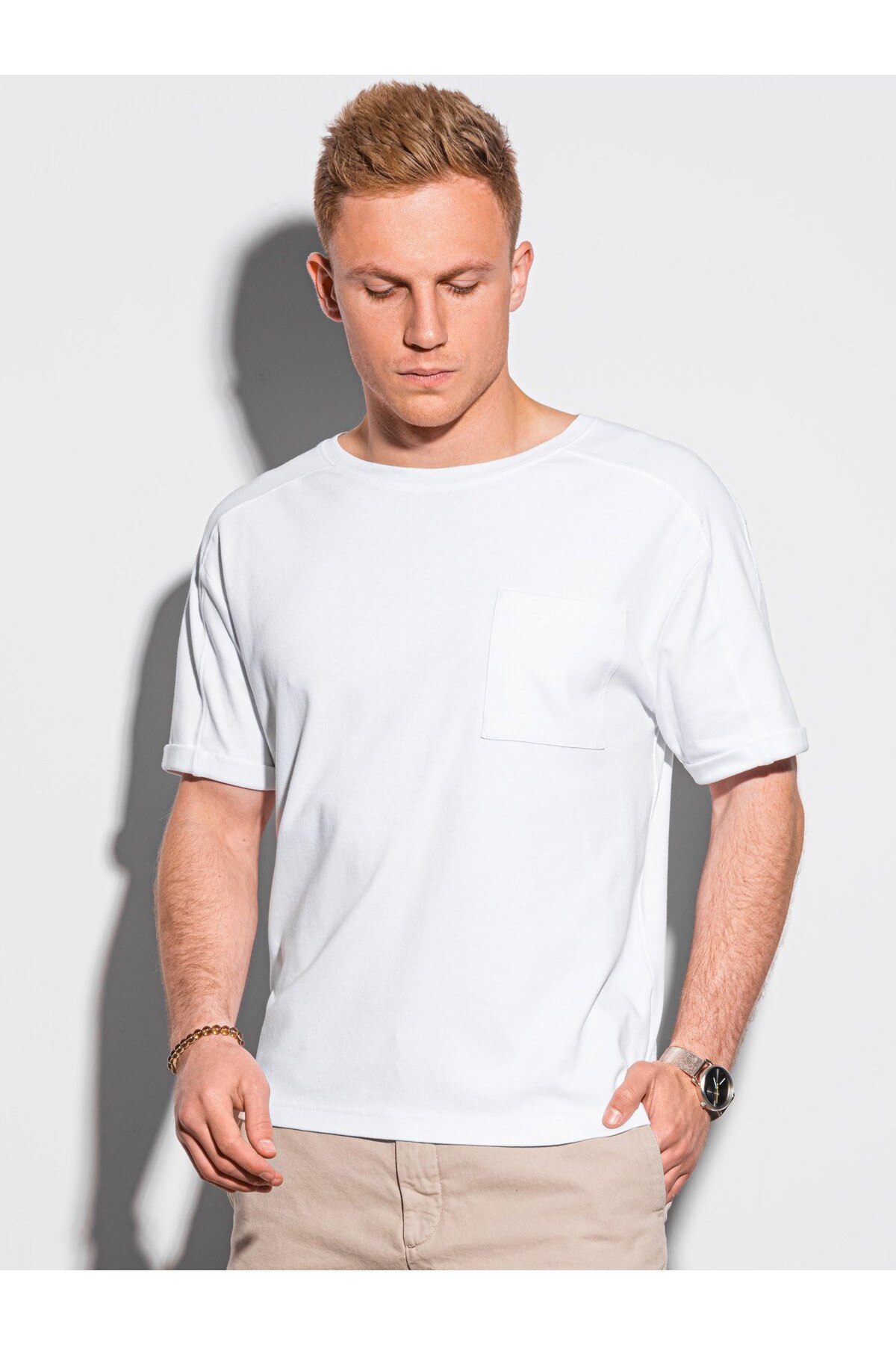 Tricou barbati S1386, Alb, L