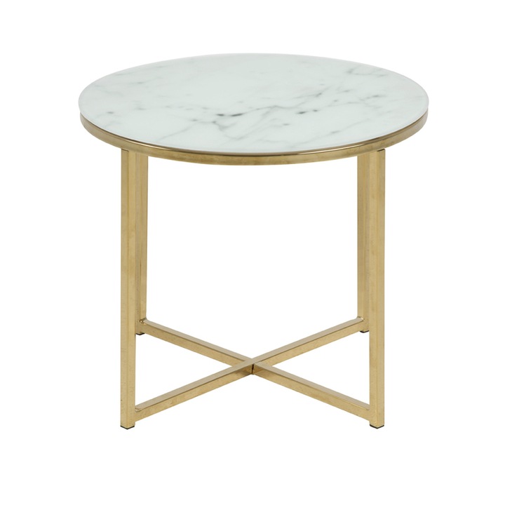 Masuta de cafea, SELSEY POLSKA, Bakar, 50 cm in diametru, cu baza de crom auriu, 50x42x50 cm