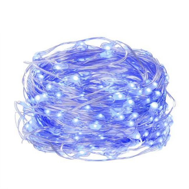 Instalatie luminoasa decorativa sir cu 50 LED-uri, pentru Craciun, cu telecomanda, 5.2m, 3xAA, albastru