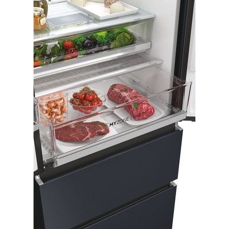 Side by side Haier HFW7720ENMB, 477 l, Total NoFrost, Motor Inverter, Conectivitate WiFi + Bluetooth, Display, Multiflow column, Super Cooling, Super Freezing, Clasa E, H 201 cm, Negru