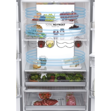 Side by side Haier HFW7720ENMB, 477 l, Total NoFrost, Motor Inverter, Conectivitate WiFi + Bluetooth, Display, Multiflow column, Super Cooling, Super Freezing, Clasa E, H 201 cm, Negru