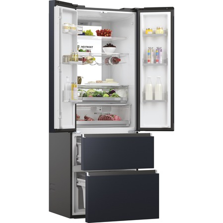 Side by side Haier HFW7720ENMB, 477 l, Total NoFrost, Motor Inverter, Conectivitate WiFi + Bluetooth, Display, Multiflow column, Super Cooling, Super Freezing, Clasa E, H 201 cm, Negru