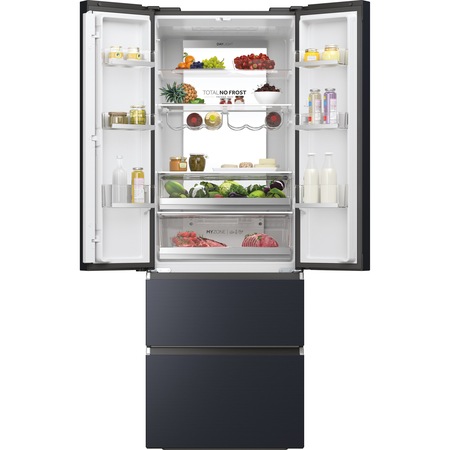 Side by side Haier HFW7720ENMB, 477 l, Total NoFrost, Motor Inverter, Conectivitate WiFi + Bluetooth, Display, Multiflow column, Super Cooling, Super Freezing, Clasa E, H 201 cm, Negru
