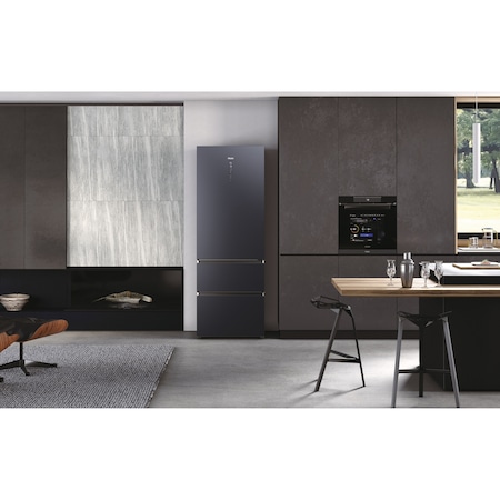 Side by Side Haier HTW7720ENMB, 483 l, Total No frost, Motor Inverter, Conectivitate WiFi + Bluetooth, Display Led, Multiflow column, Super cooling, Super freezing, Clasa E, H 201 cm, Negru