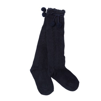 Sosete lungi cu model tricot si ciucuri, Bleumarin Sosete lungi cu model tricot si ciucuri, Bleumarin