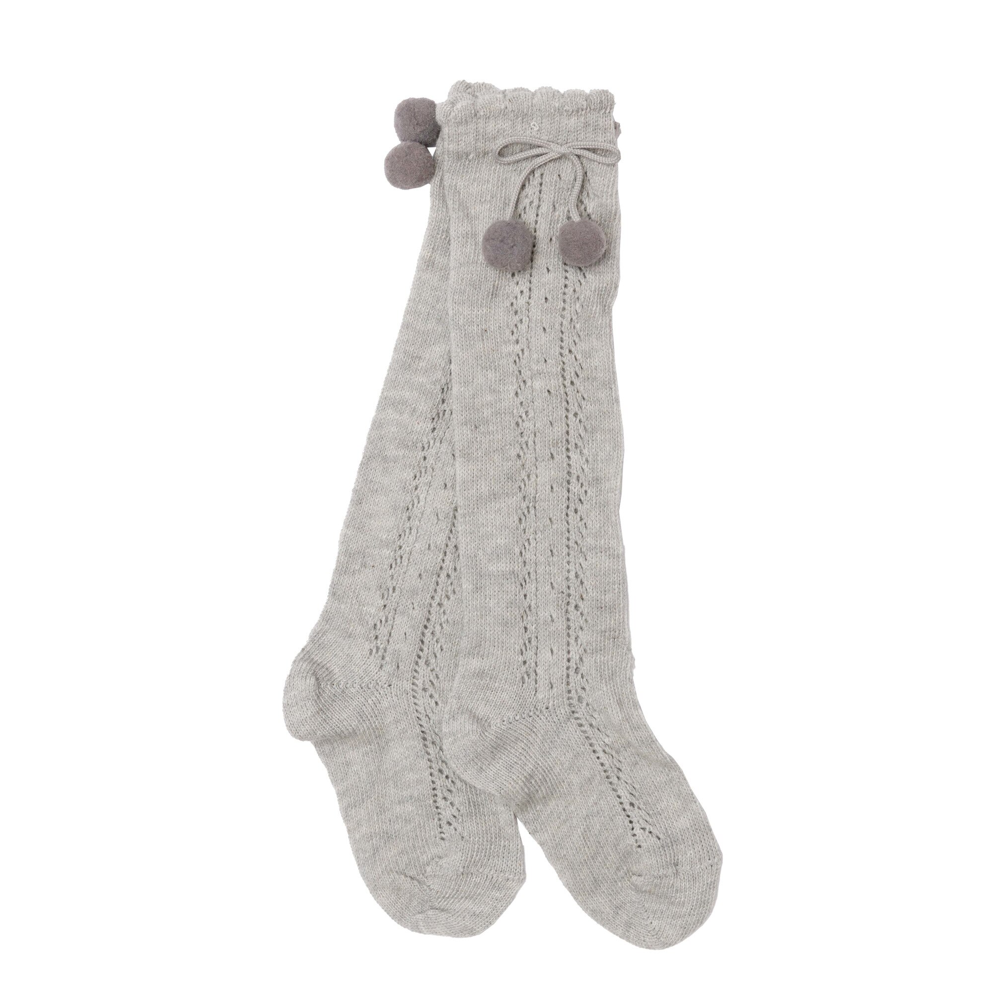 Sosete lungi cu model tricot si ciucuri, Gri