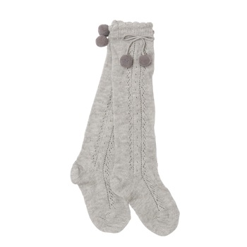 Sosete lungi cu model tricot si ciucuri, Gri Sosete lungi cu model tricot si ciucuri, Gri