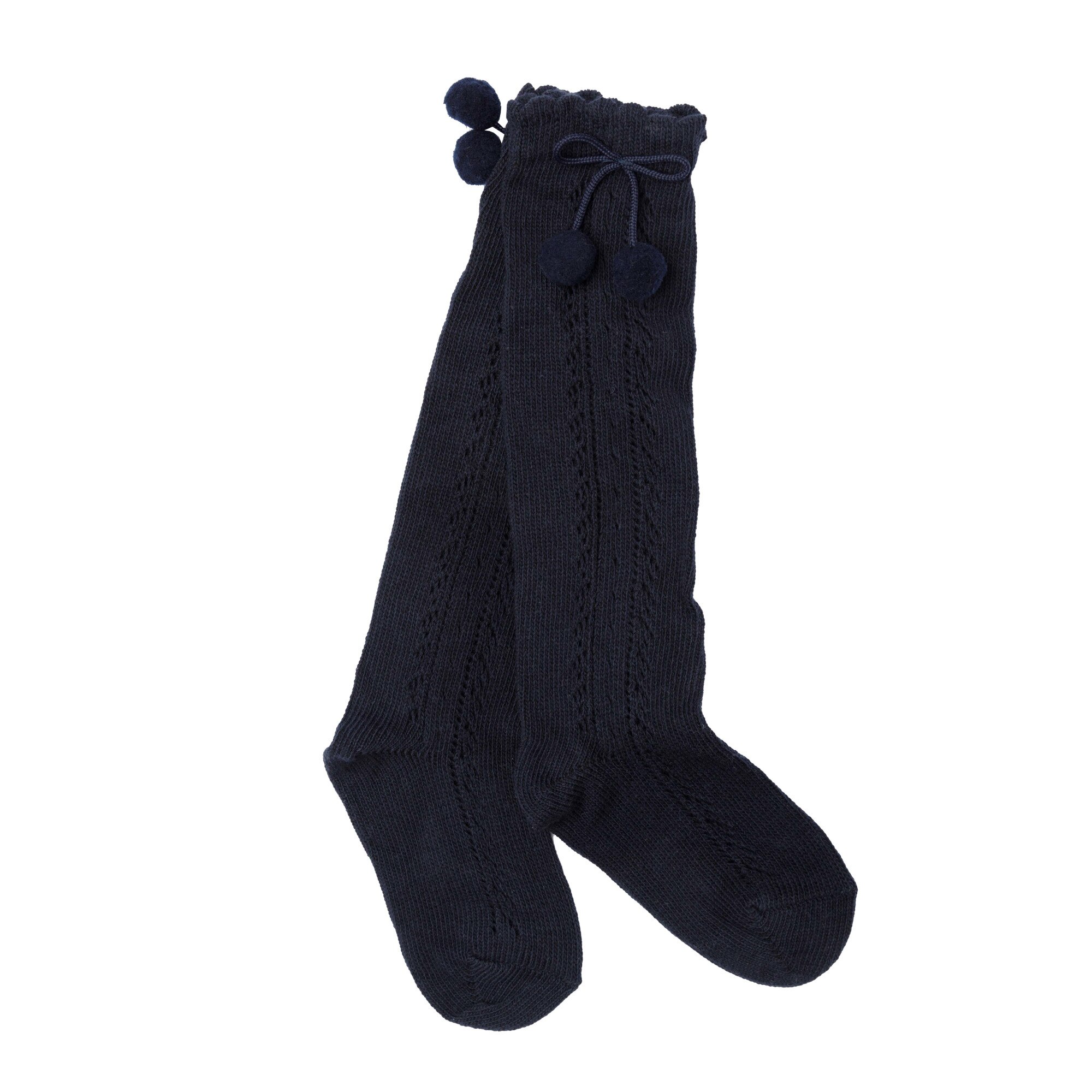 Sosete lungi cu model tricot si ciucuri, Bleumarin