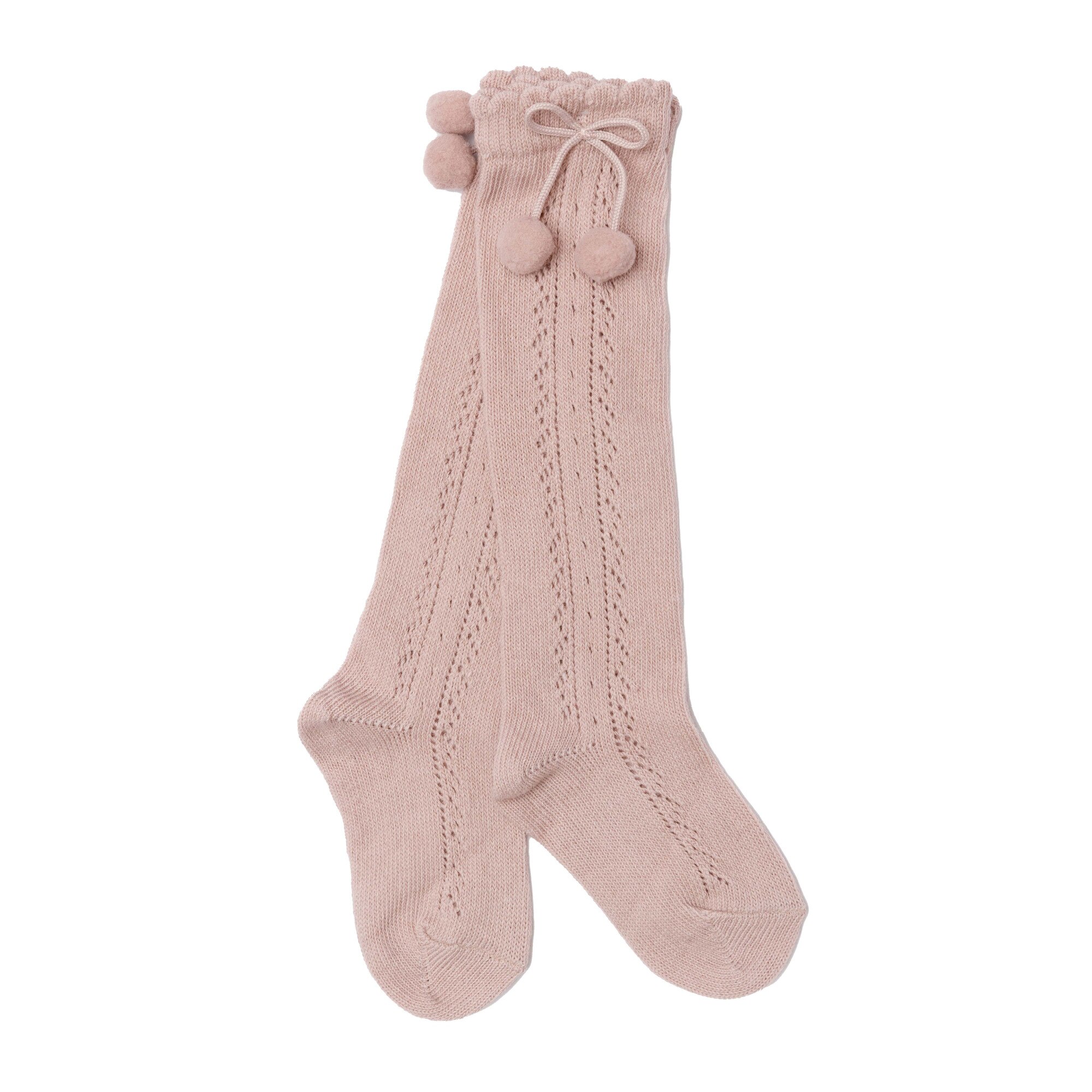 Sosete lungi cu model tricot si ciucuri, Roz prafuit