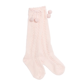 Sosete lungi cu model tricot si ciucuri, Roz Sosete lungi cu model tricot si ciucuri, Roz