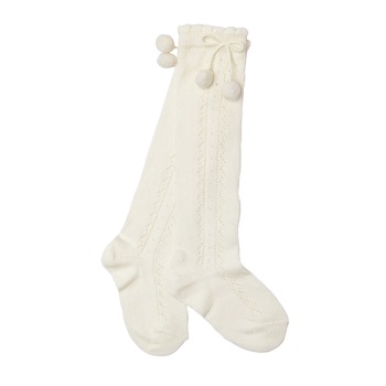 Sosete lungi cu model tricot si ciucuri, Alb Sosete lungi cu model tricot si ciucuri, Alb