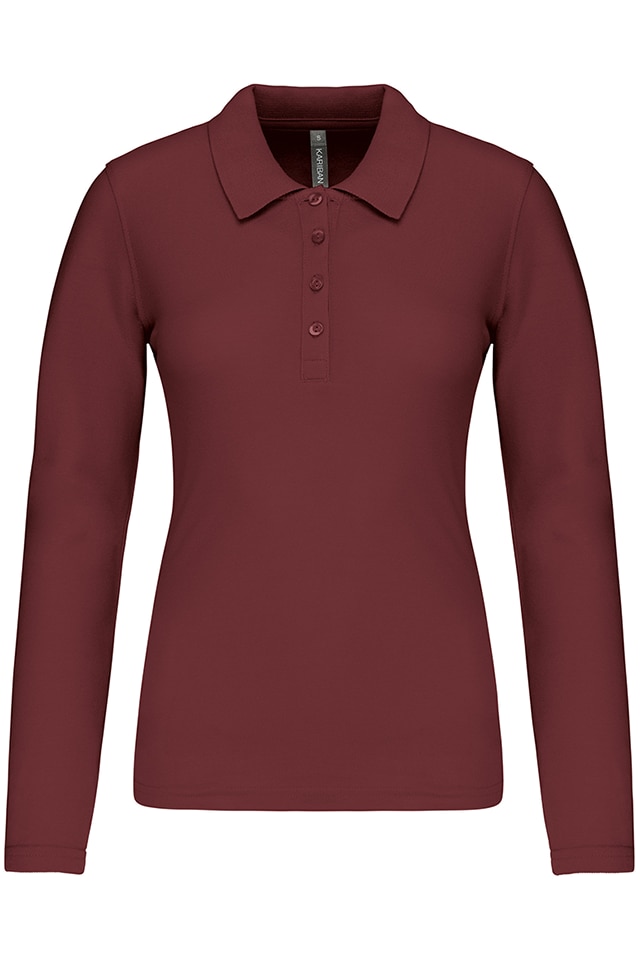 Bluza polo dama, maneca lunga, bumbac 100%, Kariban Pique K257, Wine