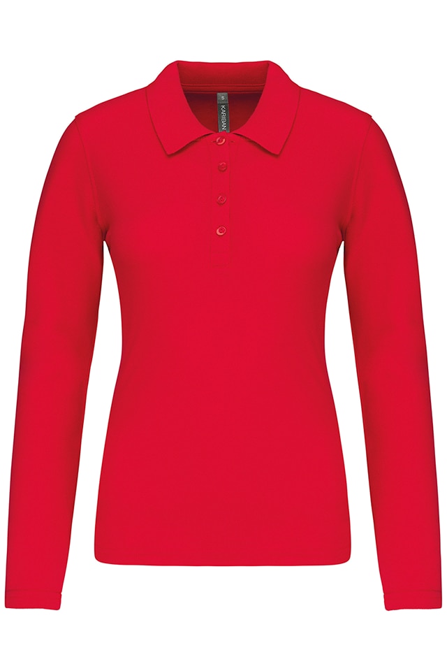 Bluza polo dama, maneca lunga, bumbac 100%, Kariban Pique K257, Rosu