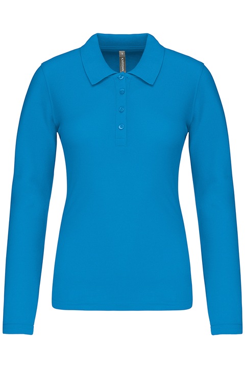 Bluza polo dama, maneca lunga, bumbac 100%, Kariban Pique K257, Tropical Blue