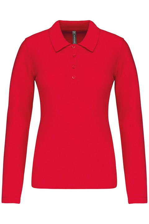 Bluza polo dama, maneca lunga, bumbac 100%, Kariban Pique K257, Rosu