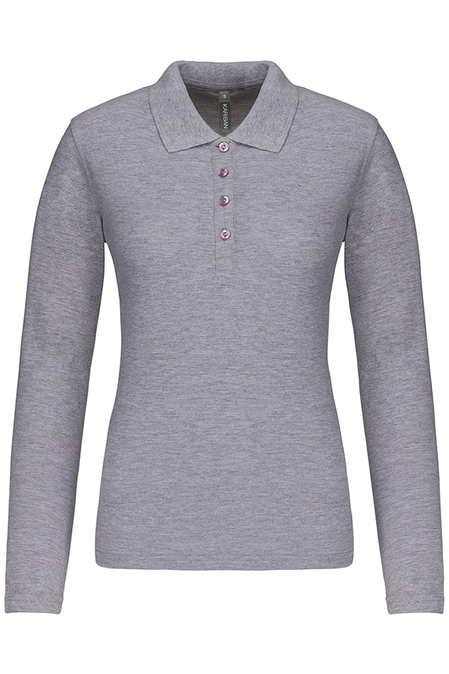 Bluza polo dama, maneca lunga, bumbac 100%, Kariban Pique K257, Gri