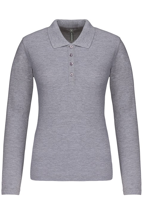 Bluza polo dama, maneca lunga, bumbac 100%, Kariban Pique K257, Gri
