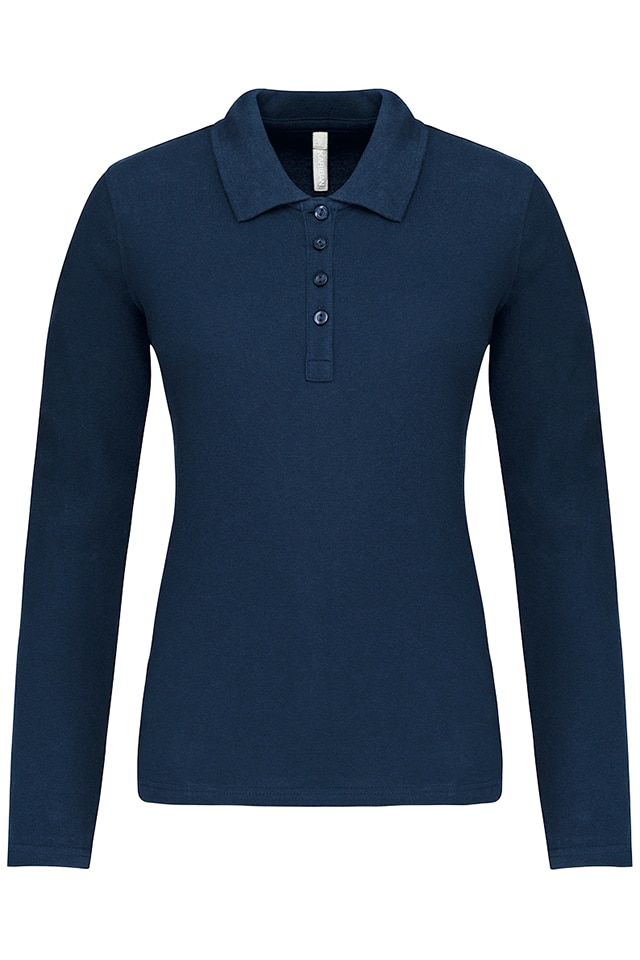 Bluza polo dama, maneca lunga, bumbac 100%, Kariban Pique K257, Bleumarin