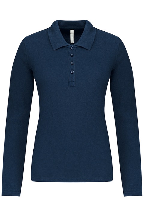 Bluza polo dama, maneca lunga, bumbac 100%, Kariban Pique K257, Bleumarin