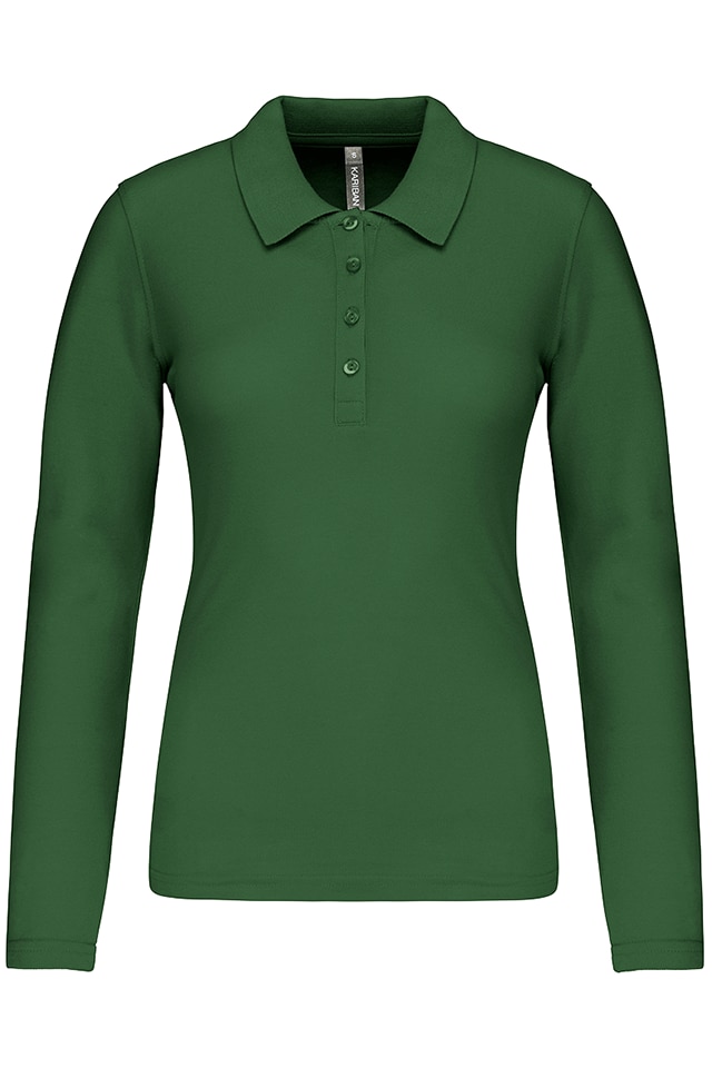 Bluza polo dama, maneca lunga, bumbac 100%, Kariban Pique K257, Verde forest