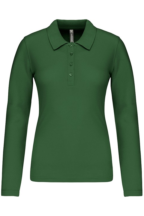 Bluza polo dama, maneca lunga, bumbac 100%, Kariban Pique K257, Verde padure