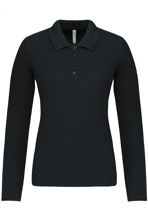 Bluza polo dama, maneca lunga, bumbac 100%, Kariban Pique K257, Negru