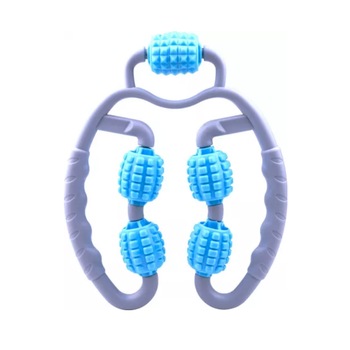 Aparat manual pentru masaj muscular Tiessa®, 5 role, brate, umeri, picioare, solduri, gri/albastru Aparat manual pentru masaj muscular Tiessa®, 5 role, brate, umeri, picioare, solduri, gri/albastru