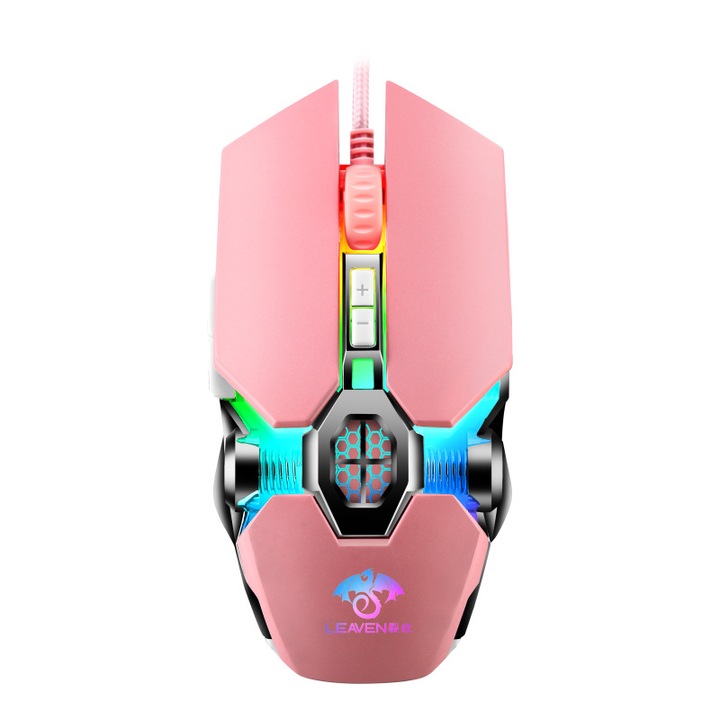 Mouse Gaming Star Optical Leaven profesional Esports, cablu usb, culoare roz