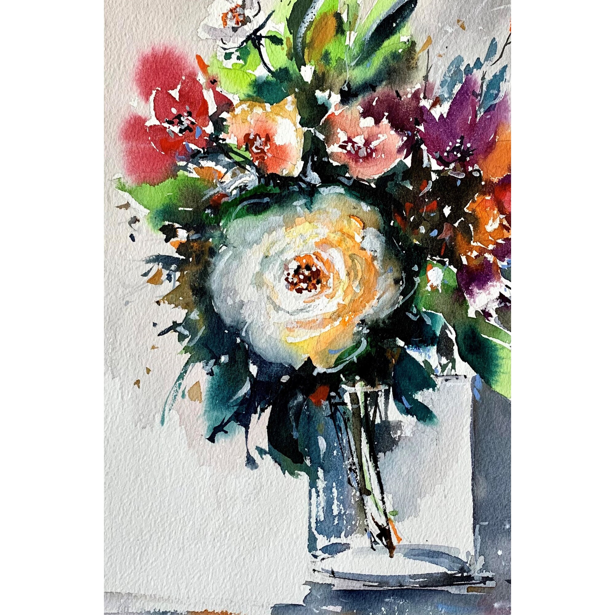 Pictura in acuarela Explozie de culoare - tablou pictat manual, dimensiune 28 x 38 cm