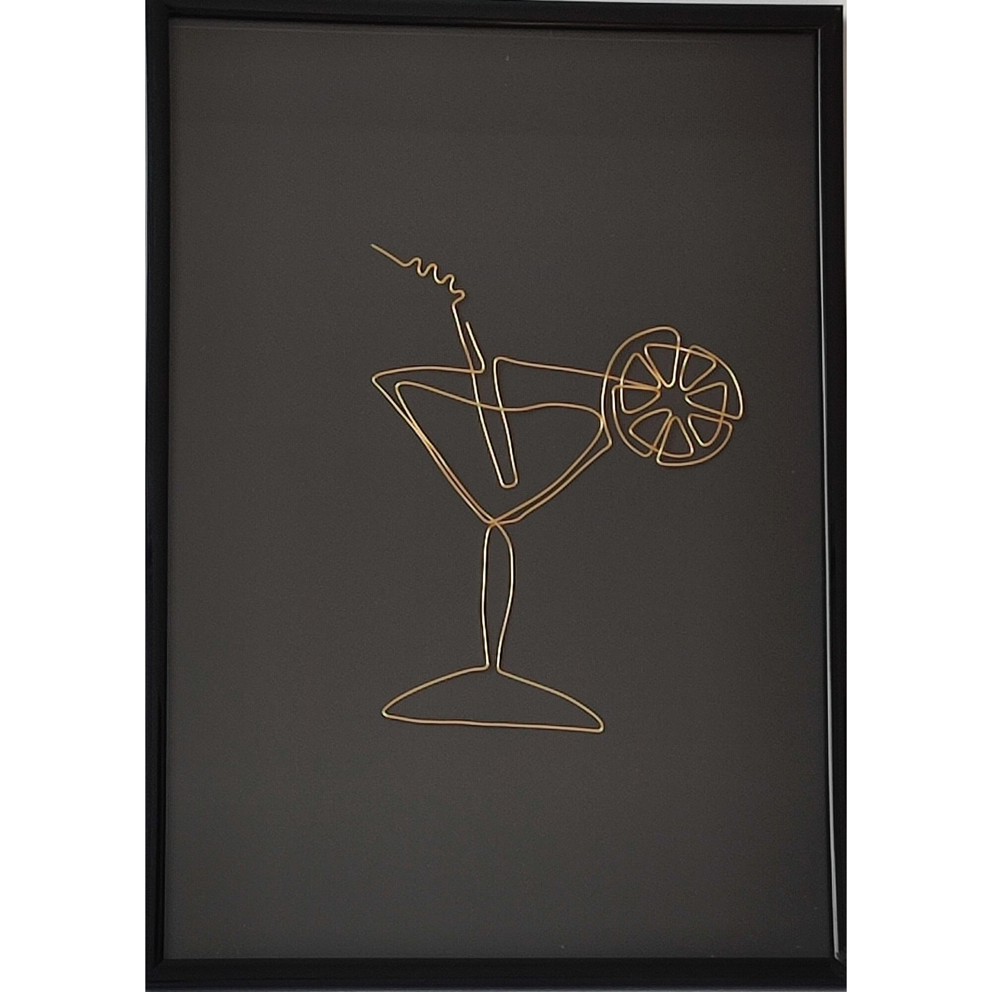Tablou pahar cocktail din sarma placata cu aur 21x30 cm - CIN 2230