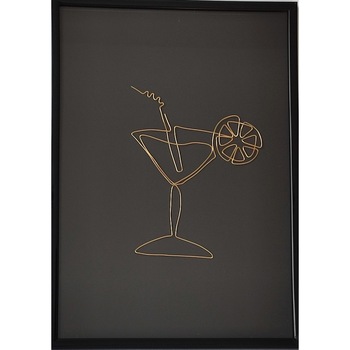 Tablou pahar cocktail din sarma placata cu aur 21x30 cm - CIN 2230 Tablou pahar cocktail din sarma placata cu aur 21x30 cm - CIN 2230