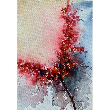 Pictura in acuarela Red flowers – tablou pictat manual, dimensiune 23 x 32 cm Pictura in acuarela Red flowers – tablou pictat manual, dimensiune 23 x 32 cm