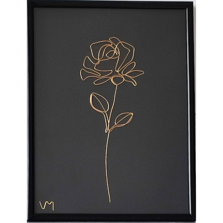Tablou cu trandafir Eden Rose din sarma placata cu aur, 21x30 cm - 2231